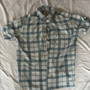 Casual Short-Sleeve Plaid Button-Down Shirt - Teal & White